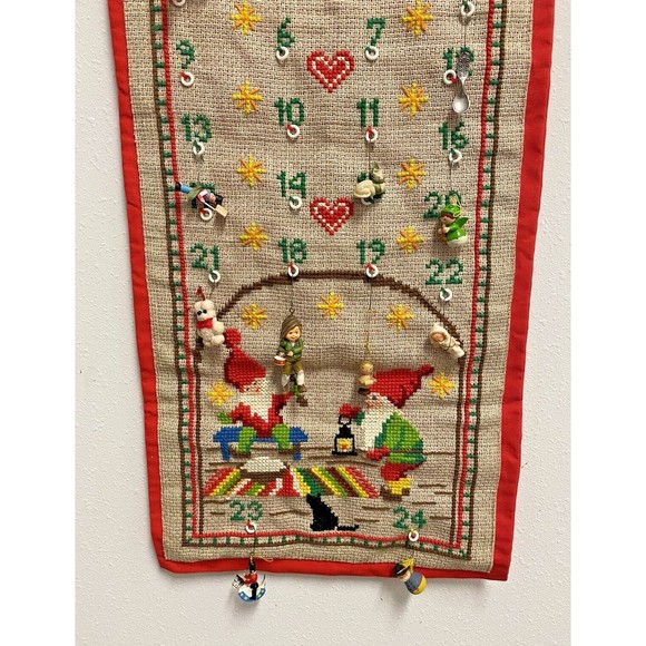 Embroidered Cross Stitch Christmas Advent Calendar 10 Ornaments Used - Picture 3 of 10